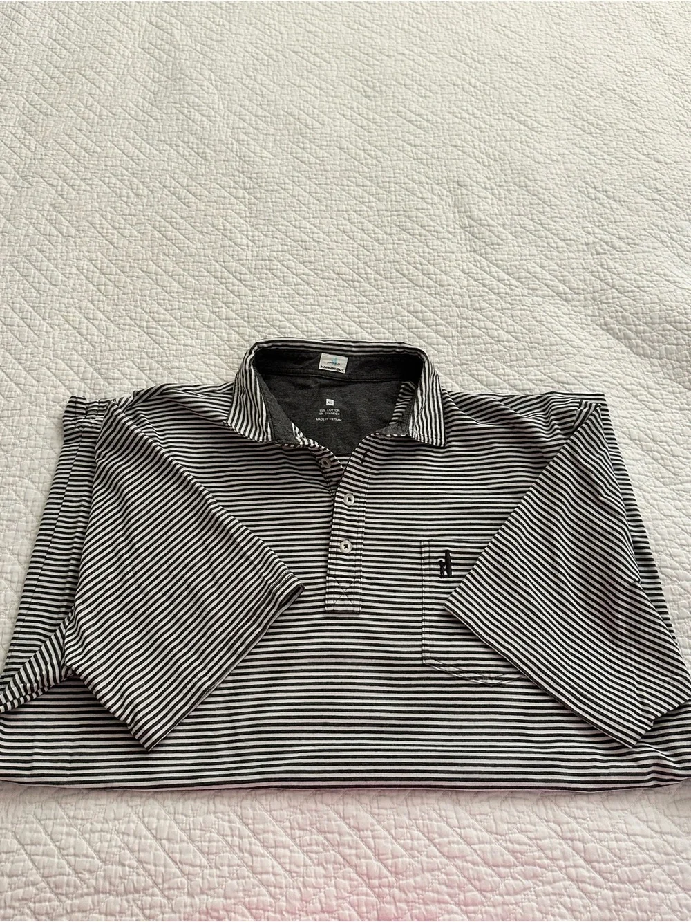 JOHNNIE-O Hangin’ Out Cotton Polo Shirt Gunmetal Striped Size XL Golf Preppy
